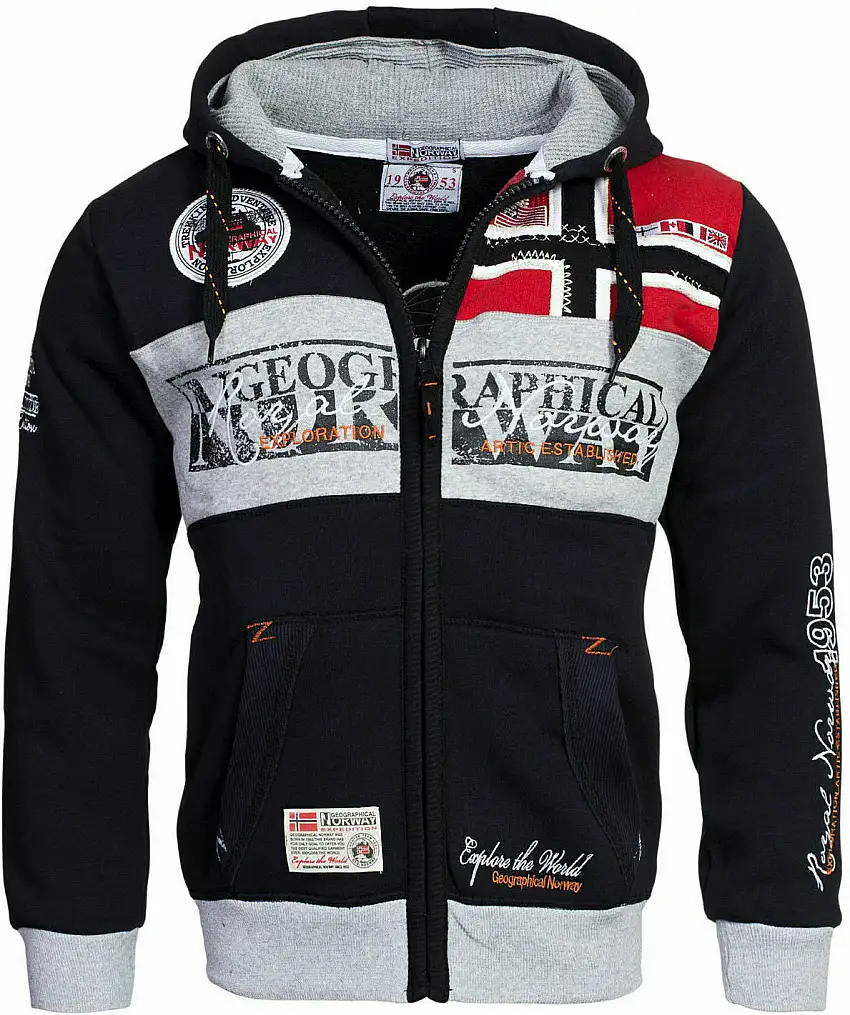 Geographical Norway Felpa Flyer Full Zip con Cappuccio Sport Nero Uomo