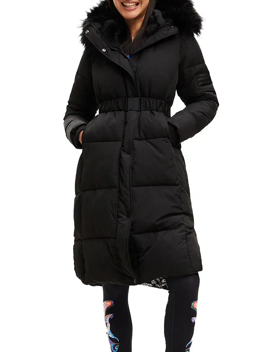 Desigual Padded Noruega Long Overcoat Nero Donna
