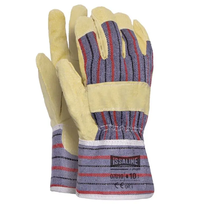 12 Paia - Guanti da lavoro in Pelle Dorso Crosta Maialino Rovesciato/Tela - Issa Line 17010