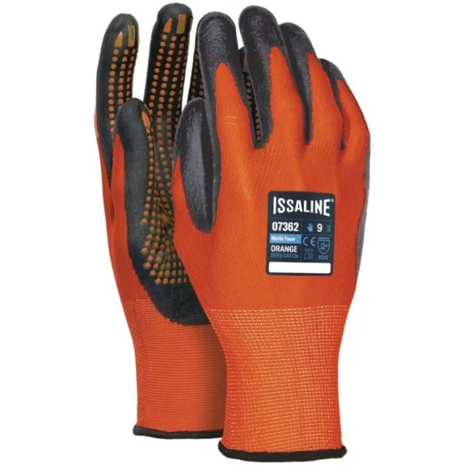 12 Paia - Guanti da lavoro Orange Dots in Nitrile - Issa Line 07362