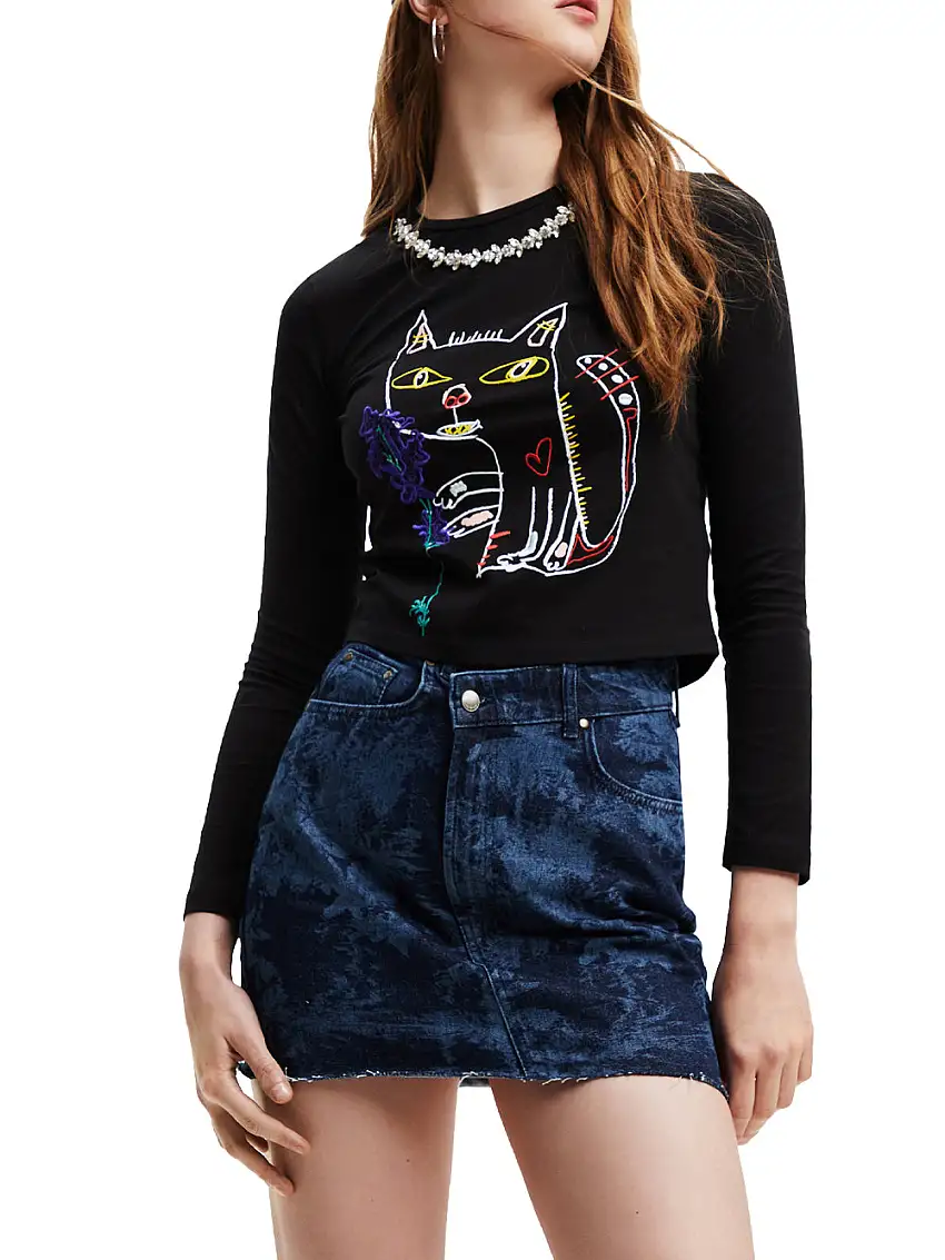 Desigual Maglia Maniche Lunghe Ikia Nero Donna