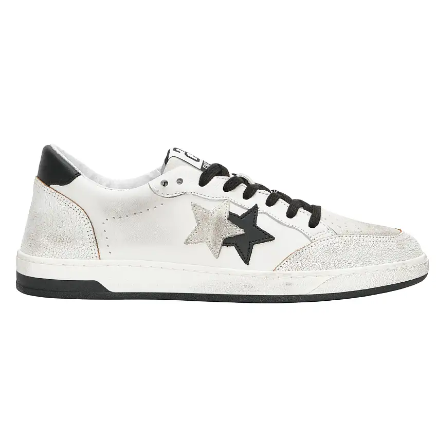 2Star Scarpe Sneakers Made in Italy artigianali Week Star Pelle Bianco Nero Donna