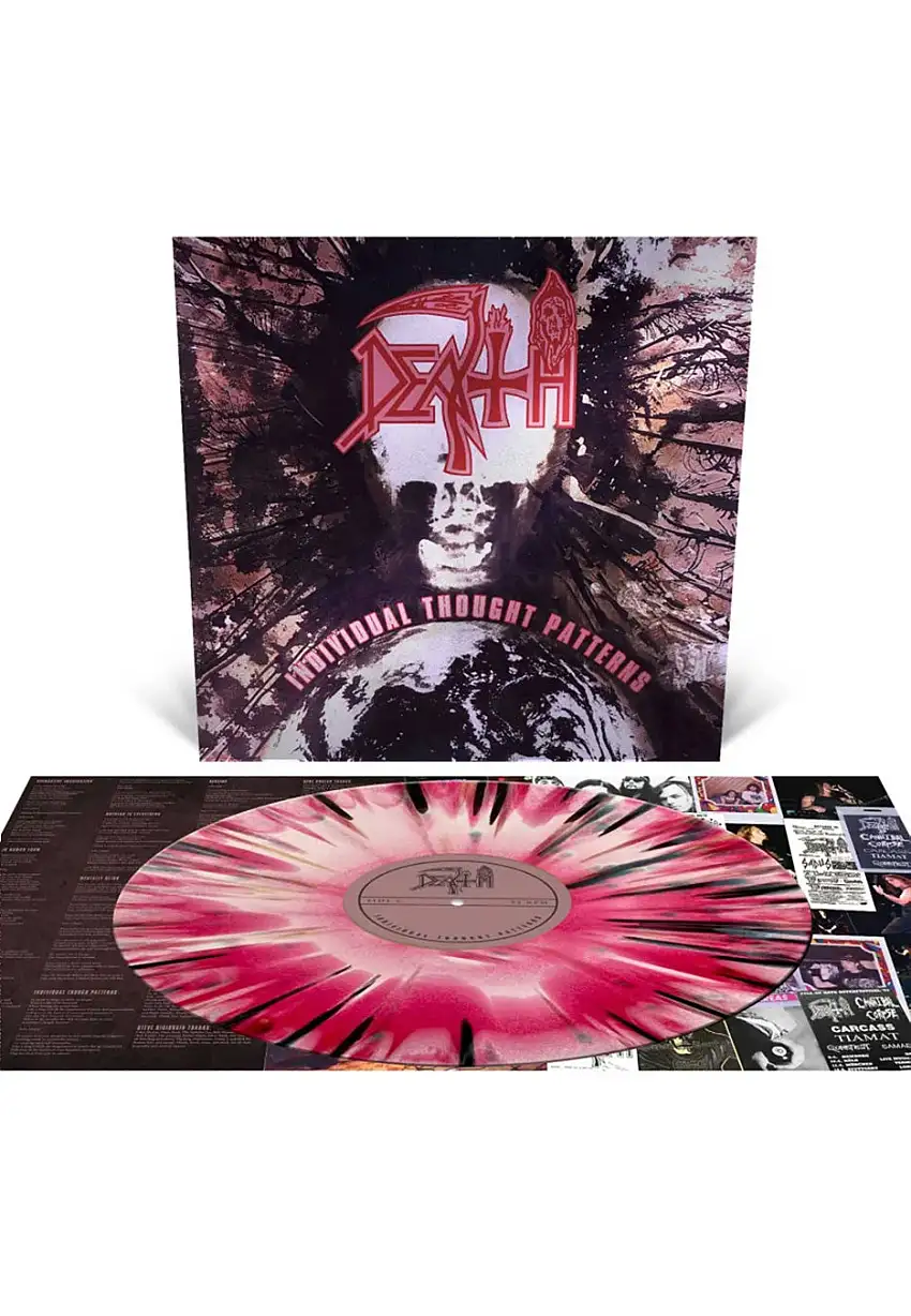 Death - Individual Thought Patterns Hot Pink/Bone White/Red Tri Color w/ Black/Gold/Brown - Splattered Vinyl