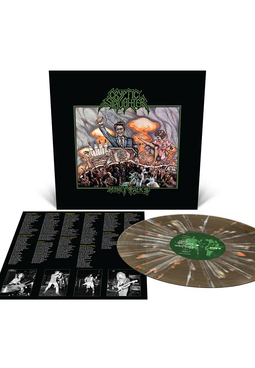 Cryptic Slaughter - Money Talks Ltd. Black Ice w/ Olive Green/Bone White/Halloween Orange - Splattered Vinyl