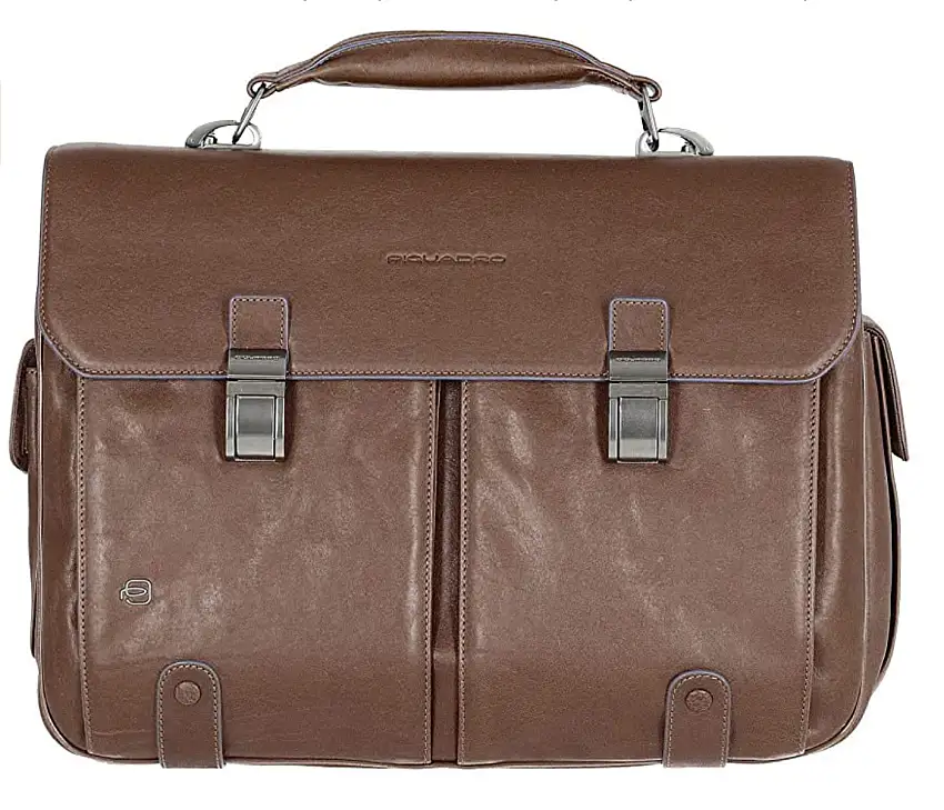 Piquadro Cartella da lavoro in Pelle Marrone Uomo con Tasca Porta PC 15.6"