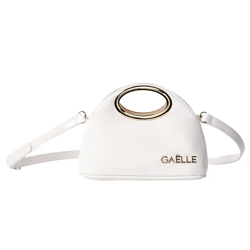 Gaelle Borsetta donna borsa pochette MINI HAND BAG CON LOGO IN METALLO bianco