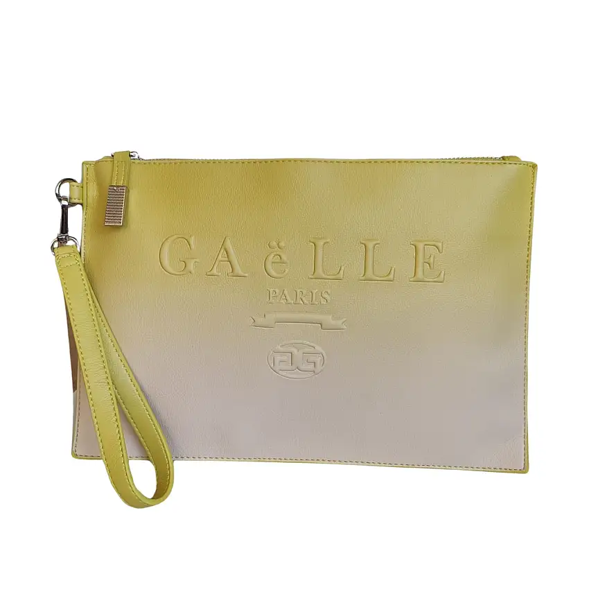Gaelle Borsetta pochette mini clutch logo verde lime con laccio polso