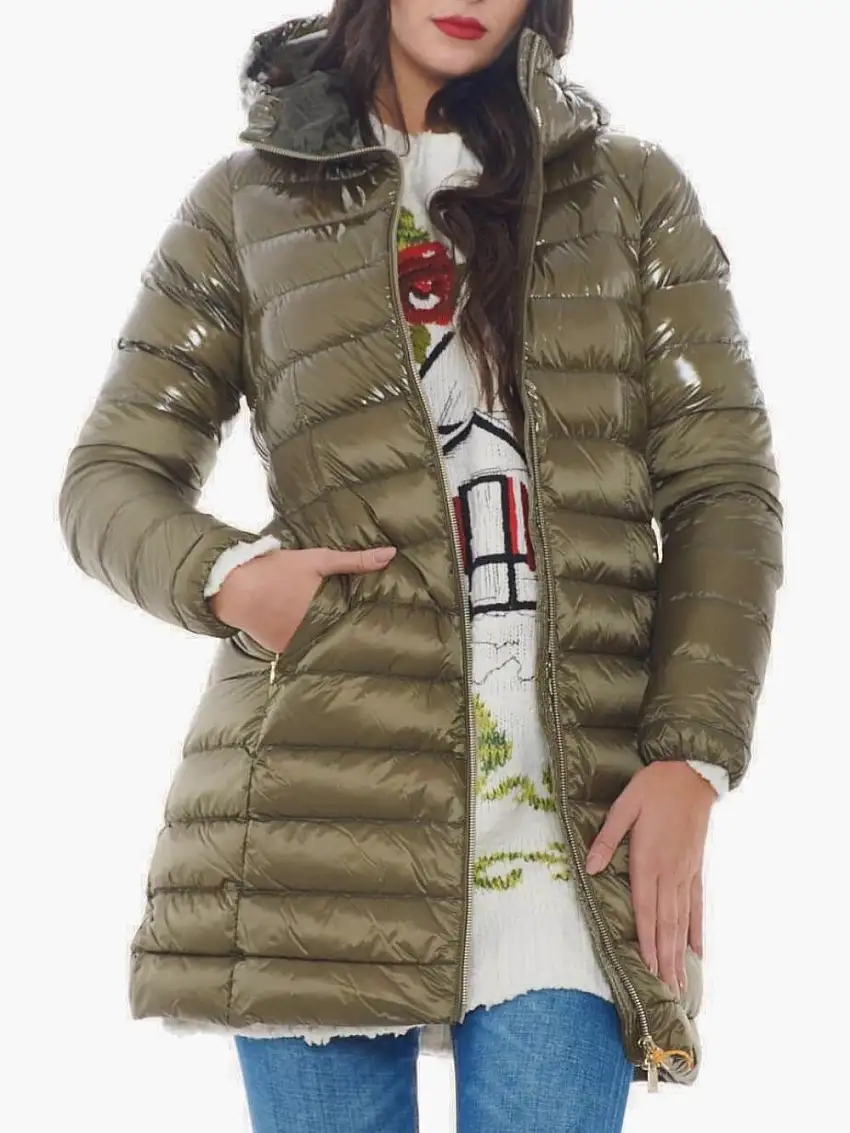 Ciesse Piumini Nikak Piumino Parka Giaccone Lungo Con Cappuccio Slim Fit Verde Donna