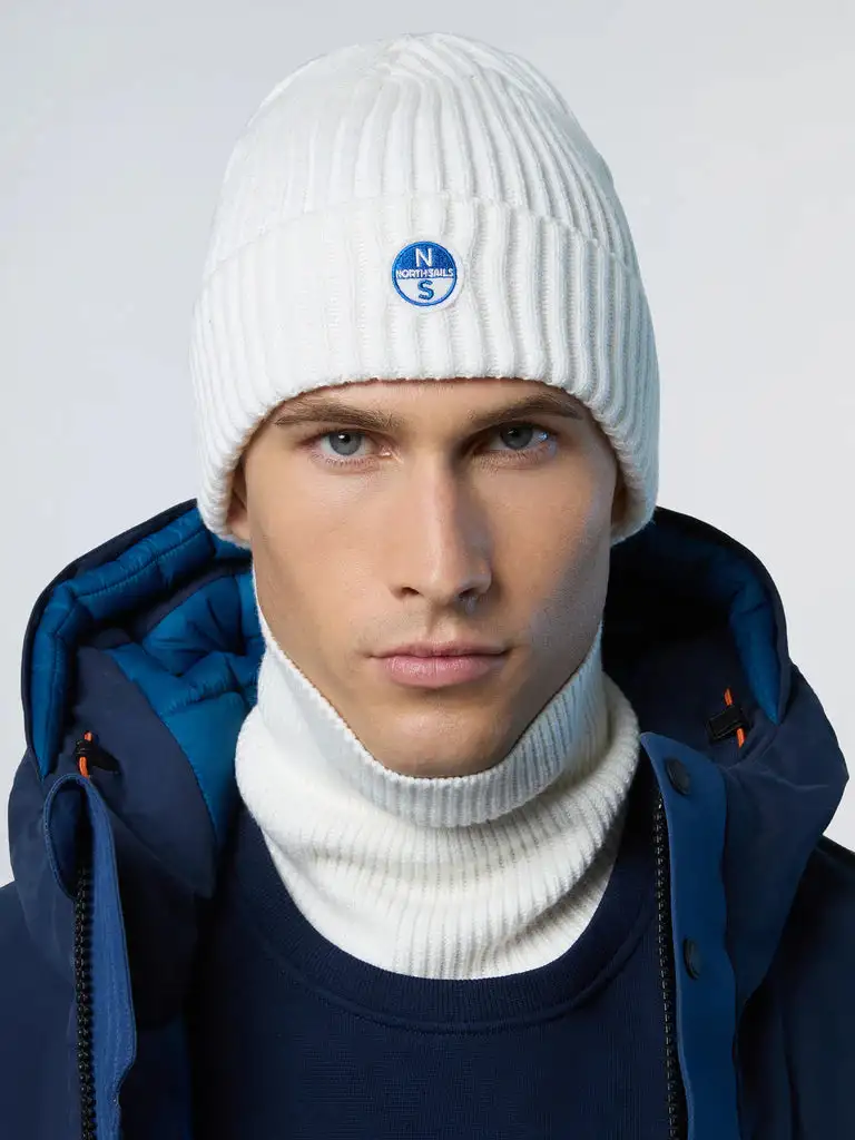 North Sails Cuffia berretta beanie hat costa inglese ricamo patch 623285 bianco
