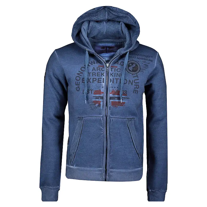 Geographical Norway Cappuccio Full Zip Ricamo Logo 2 Tasche Azzurro Uomo