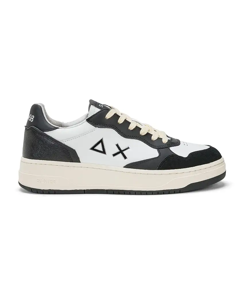 Sun68 Sneaker Casual Tomaia in Pelle Bianco Nero Uomo Z44148