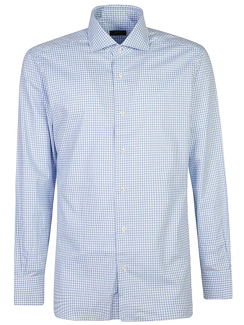Barba, camicia a quadretti bianco/azzurro