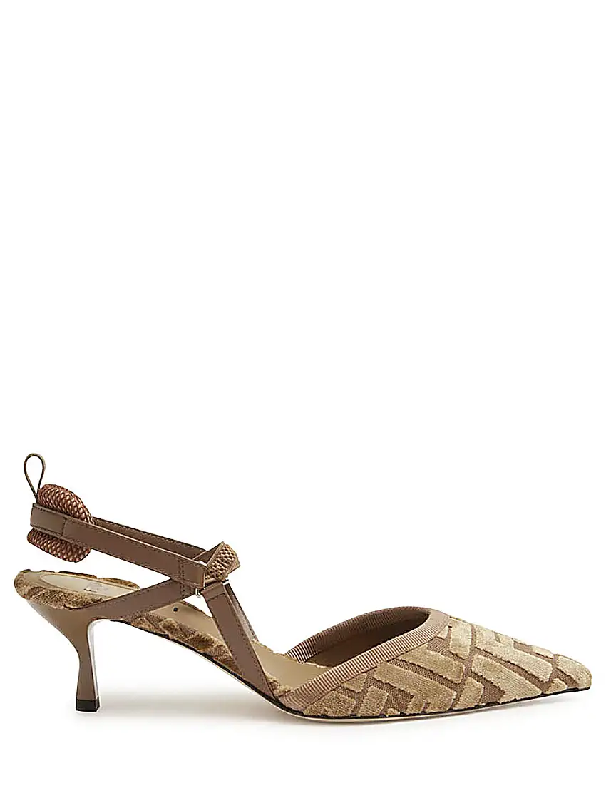 Fendi Colibrì LiteSlingback tacco medio in velluto jacquard FF cammello