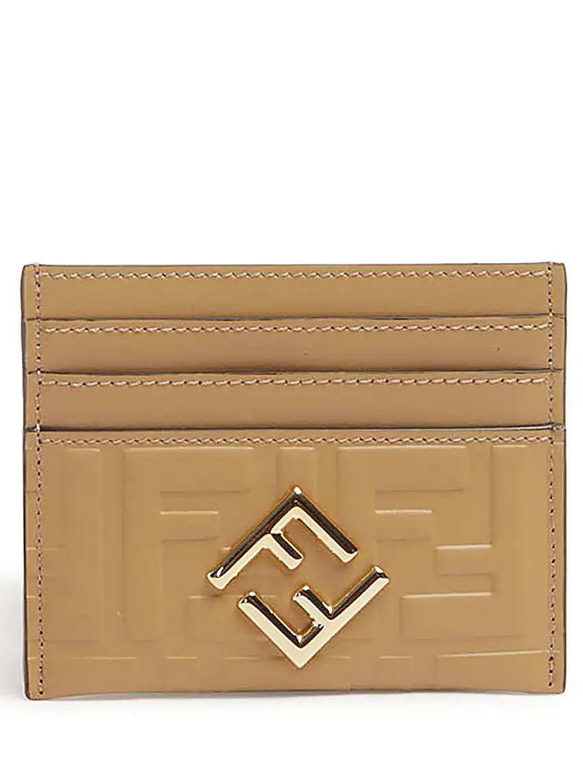 Card Case FF DiamondsPorta carte piatto in pelle FF marrone chiaro