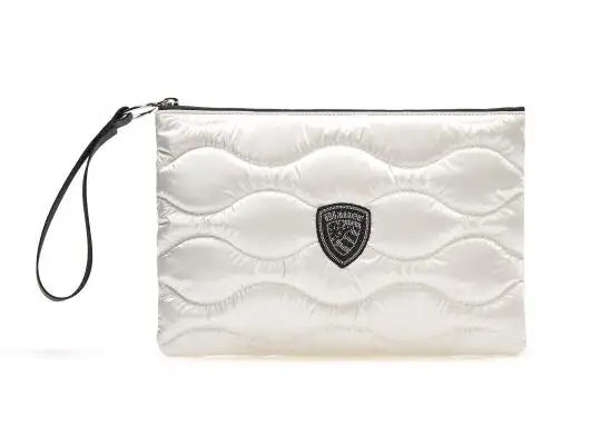 Blauer Borsa Pochette tessuto wave piumino Borsellina Polso Strip Clutch bianco