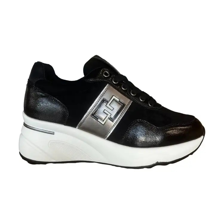 Gold&Gold GB1012 Sneakers Donna Stringate Con Zeppa Nero