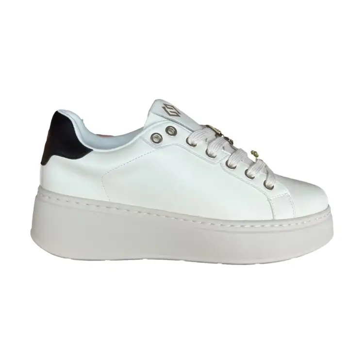 Gold & Gold GB971 Sneakers Donna Platform Stringate Con Accessori Bianco/Nero