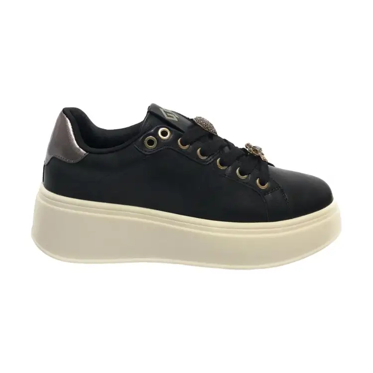 Gold & Gold GB971 Sneakers Donna Platform Stringate Con Accessori Nero