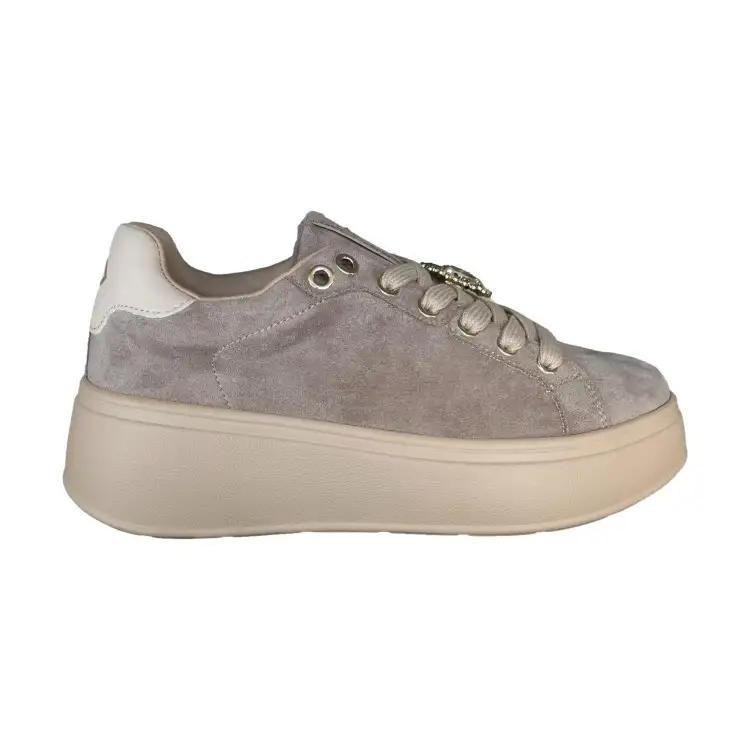 Gold & Gold GB972 Sneakers Donna Stringate Platform Con Accessorio Khaki