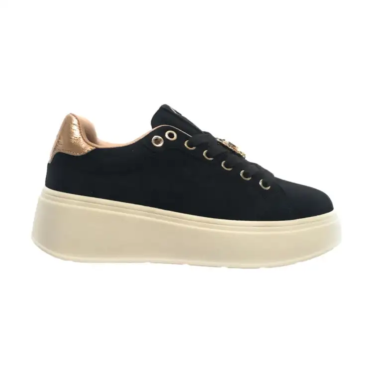 Gold & Gold GB972 Sneakers Donna Stringate Platform Con Accessorio Nero