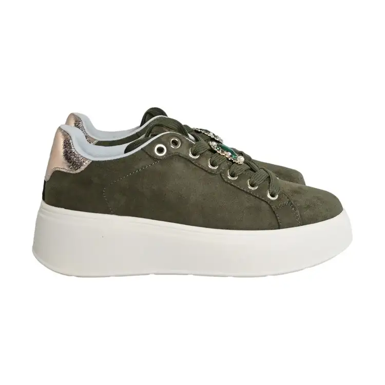 Gold & Gold GB972 Sneakers Donna Stringate Platform Con Accessorio Verde
