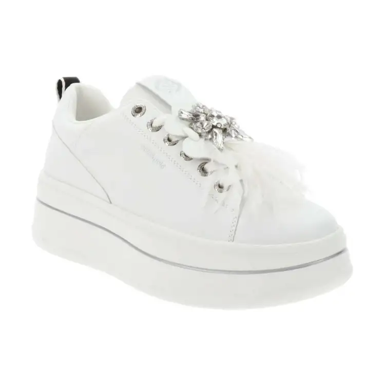 Gold & Gold GB987 Sneakers Donna Stringate Con Accessorio Platform Bianco