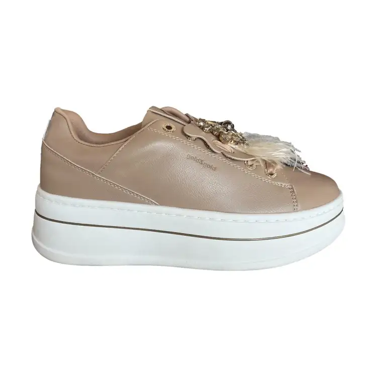 Gold & Gold GB987 Sneakers Donna Stringate Con Accessorio Platform Nude