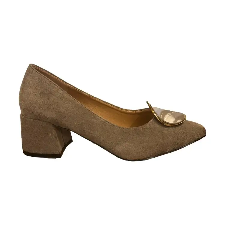 Gold & Gold GD329 Scarpe Donna Décolleté Scamosciata con Tacco Basso e Dettaglio Taupe
