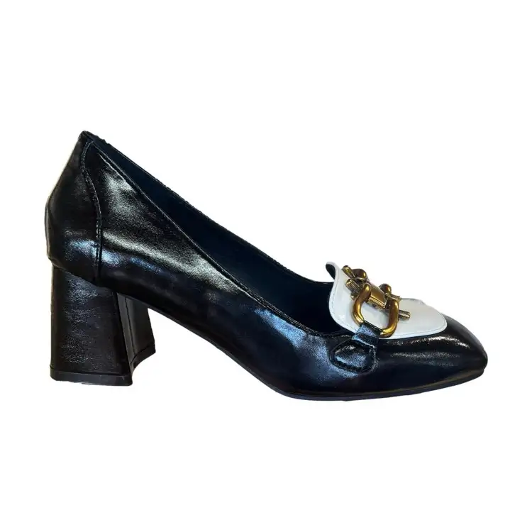 Gold & Gold GP 885 Scarpe Donna Décolleté in Vernice con Tacco Basso con Dettaglio Black White