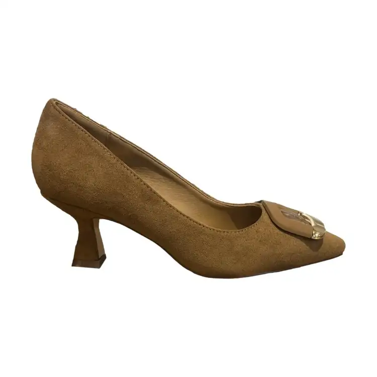 Gold & Gold GP880 Scarpe Donna Décolleté Tacco Basso con Dettaglio Vernice Camel