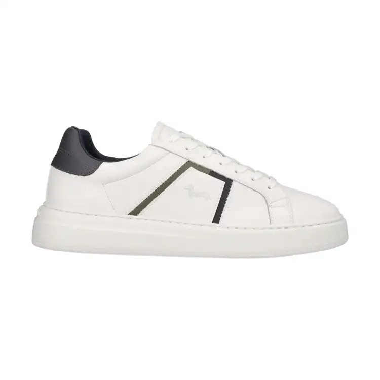 Harmont&Blain 022 1B0 Sneakers Uomo Stringate In Vera Pelle Bianco