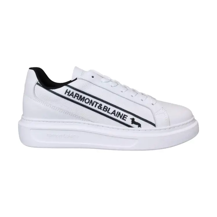 Harmont&Blain 031 A80 Sneakers Uomo Stringate In Vera Pelle Bianco