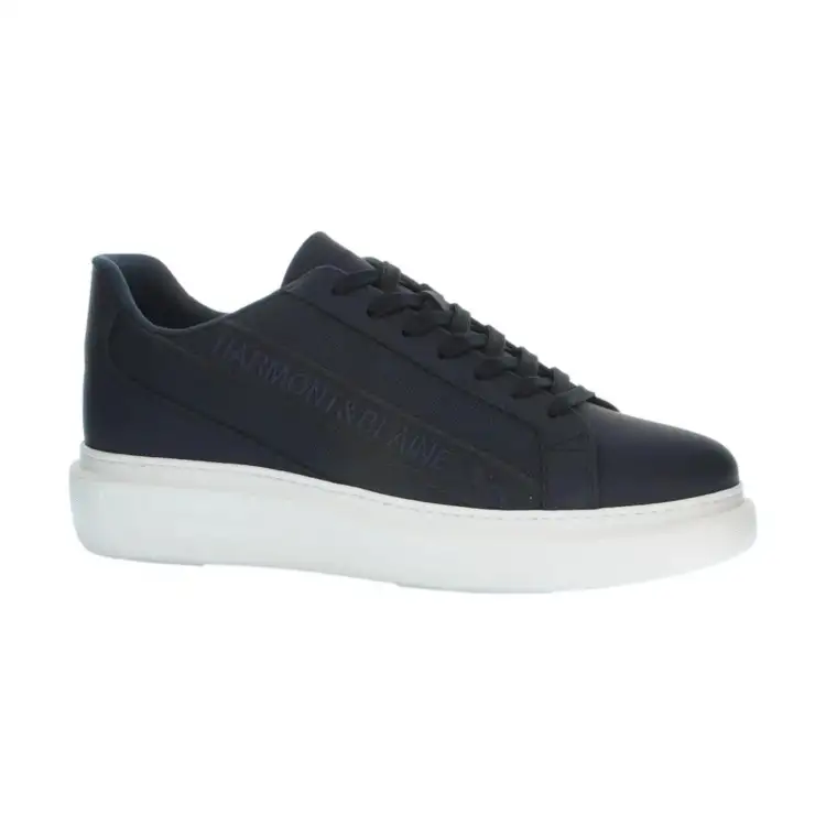 Harmont&Blain 031 A80 Sneakers Uomo Stringate In Vera Pelle Blu