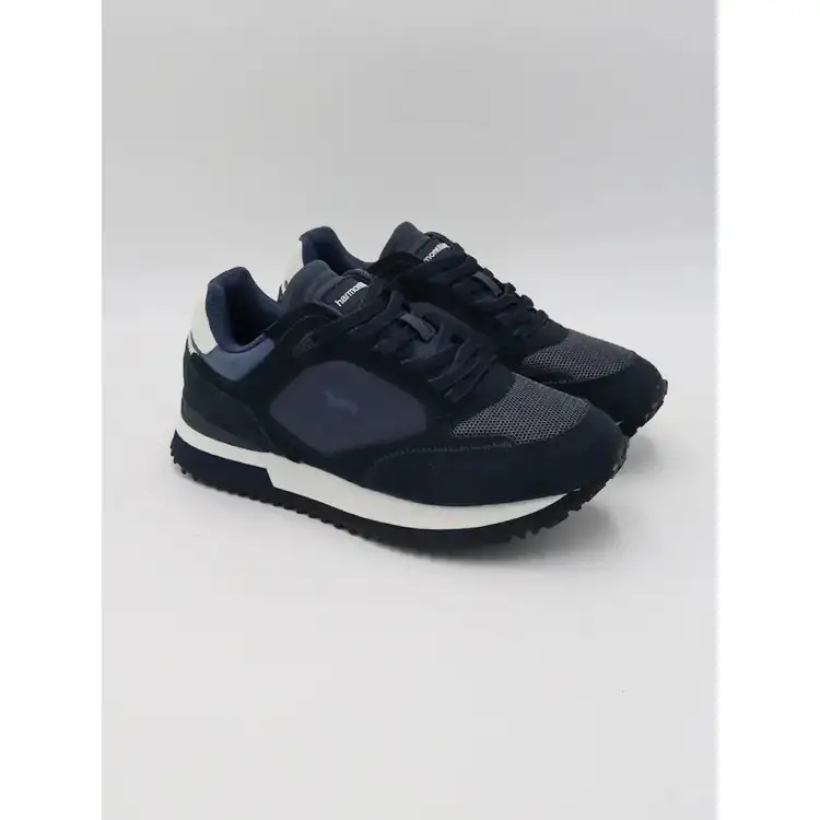 Harmont&Blain 040 A6 Sneakers Uomo Stringate In Vera Pelle Blu