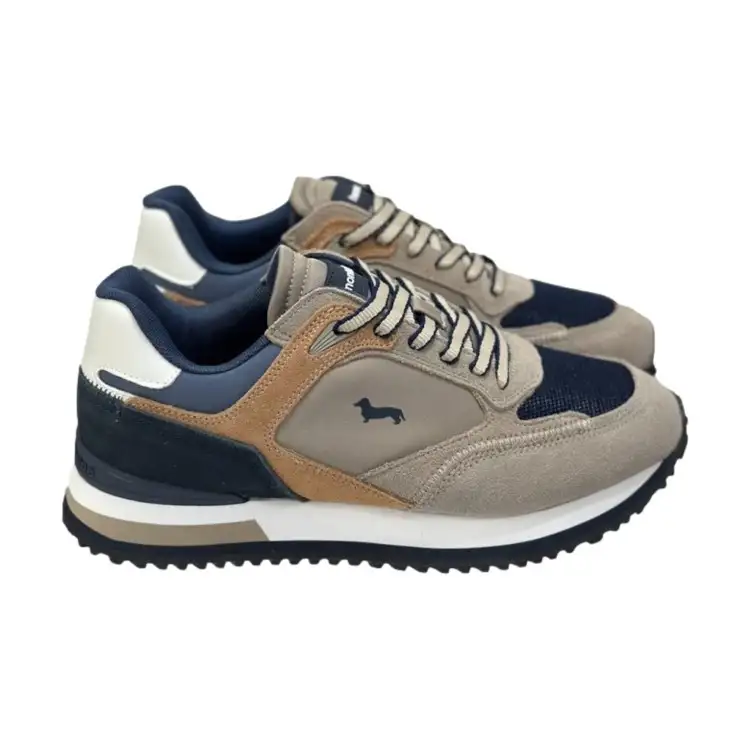 Harmont&Blain 040 BN Sneakers Uomo Stringate In Vera Pelle Beige