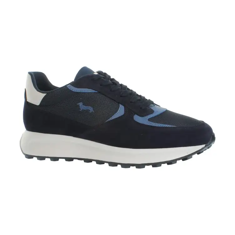Harmont&Blain 060 A6 Sneakers Uomo Stringate In Vera Pelle Blu