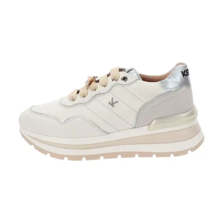 KEYS K 11232  Scarpe Donna Sneakers Stringate Platform Con Accessorio Beige Silver White