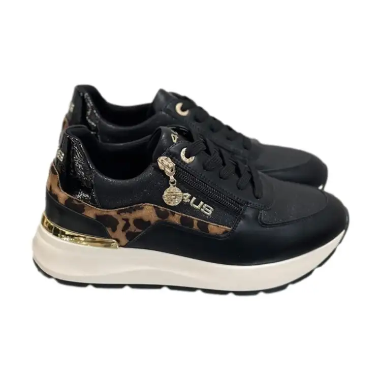 Paciotti 4US 107 Sneakers Donna Platform Stringate con Zip Laterale Nero