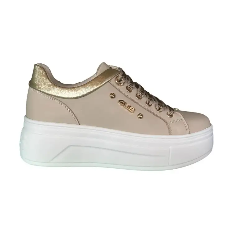 Paciotti 4US 141 Sneakers Donna Platform Stringate Con Lacci Brillantinati Beige