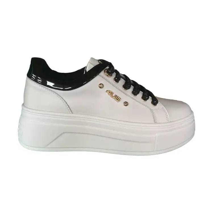 Paciotti 4US 141 Sneakers Donna Platform Stringate Con Lacci Brillantinati Bianco/Nero