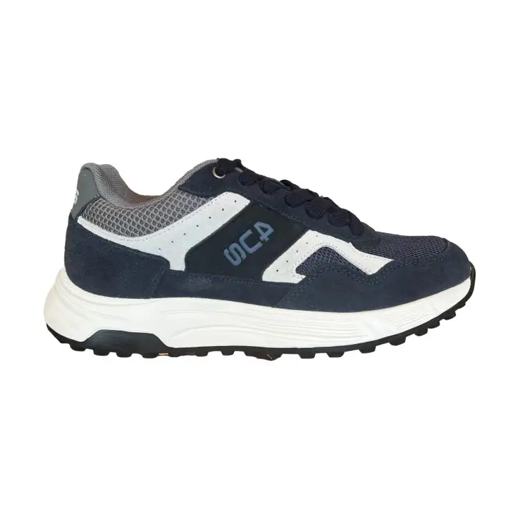Paciotti 4US26-009  Sneakers Uomo Stringate In Vera Pelle Blu/Grey