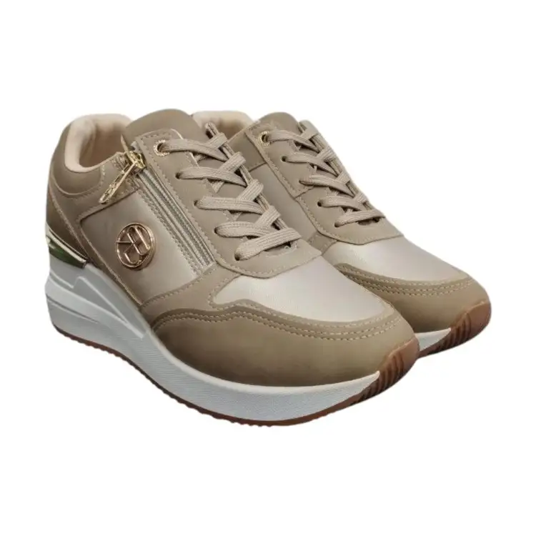 Renato Balestra  ZS17 Sneakers Donna Zeppa Stringate Con Zip Laterale Beige