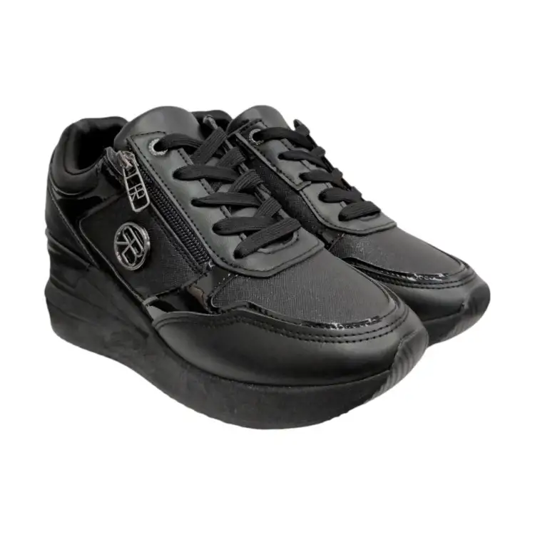 Renato Balestra  ZS17 Sneakers Donna Zeppa Stringate Con Zip Laterale Nero