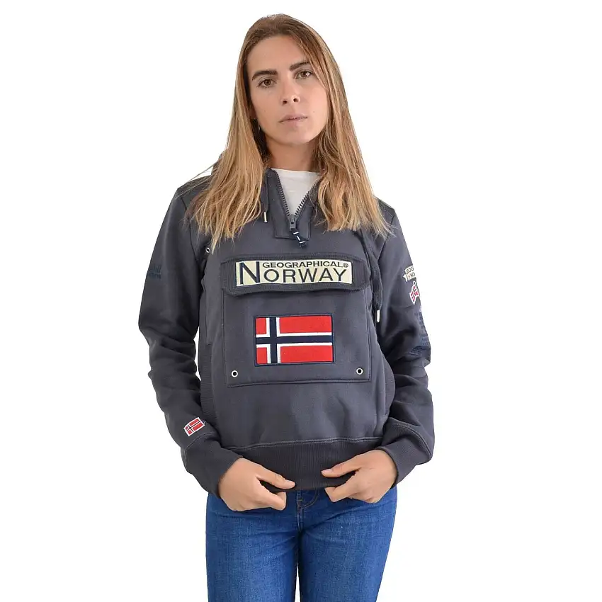 Geographical Norway Hoodie Con Cappuccio Grigio Donna