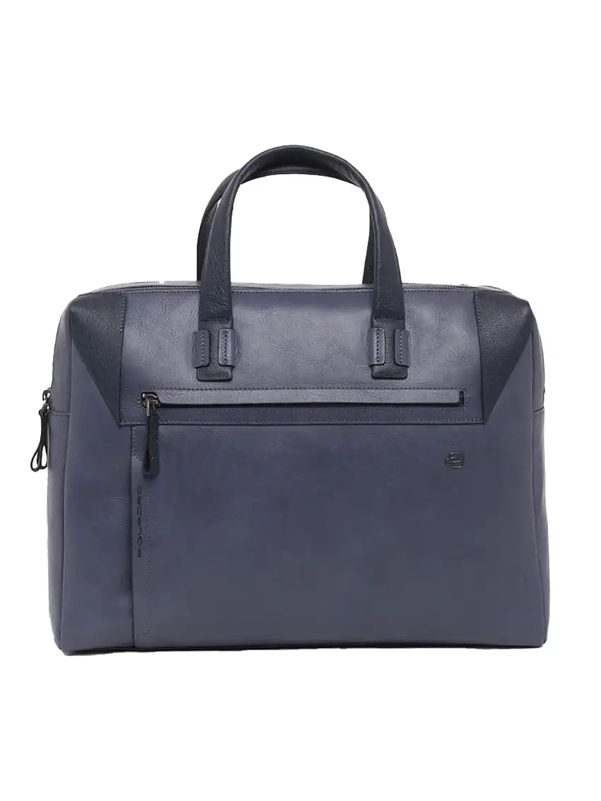 Piquadro Cartella Porta Pc 15.6 " con Due Manici Realizzata in Pelle Blu Uomo