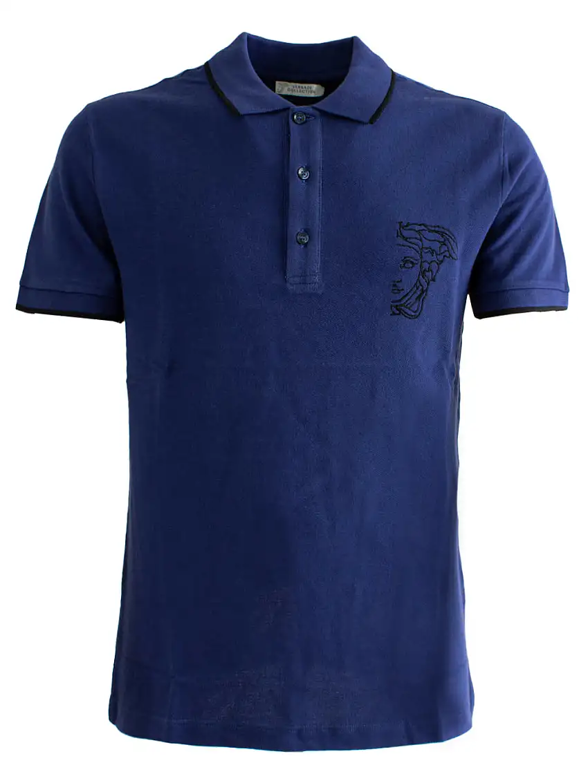 Versace Maglia Manica Corta Blu in Cotone