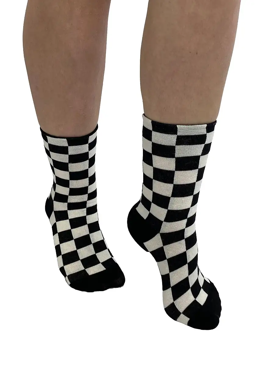 Pamela Mann - Checkerboard Ankle Black/White - Calzini