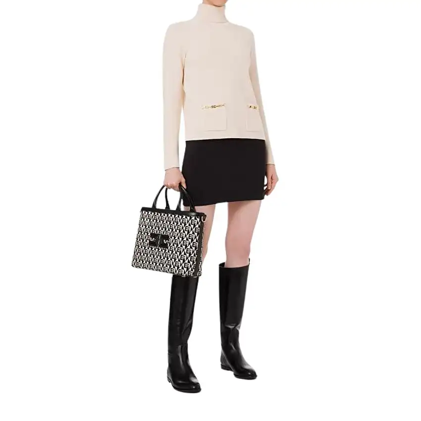 Maglione dolcevita in cotone con tasche applicate