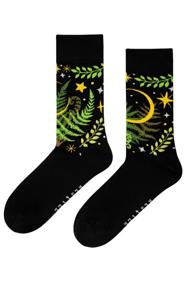 Restyle - Herbal Jacquard Fern Leaves And Crescent - Calzini
