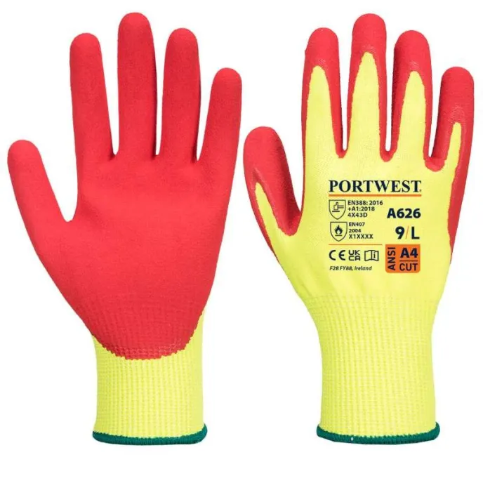 12 Paia - Guanti da Lavoro Antitaglio Vis-Tex HR - Nitrile - A626 Portwest
